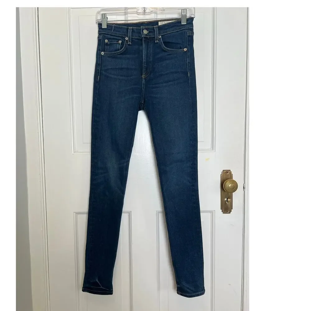 Rag and Bone Dark Wash Skinny Jeans In Shirley High Rise Denim Women's 25 FLAW